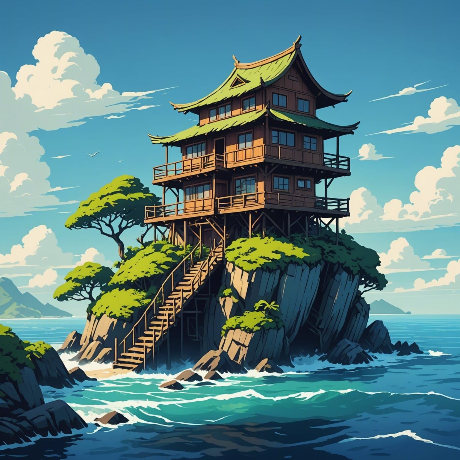 Master Roshi's multi-storey rickety old kami house on a tiny...