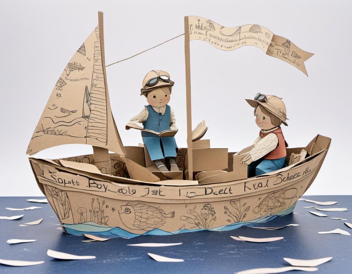 “Image of two children, a boy and a girl, sitting in a boat ...