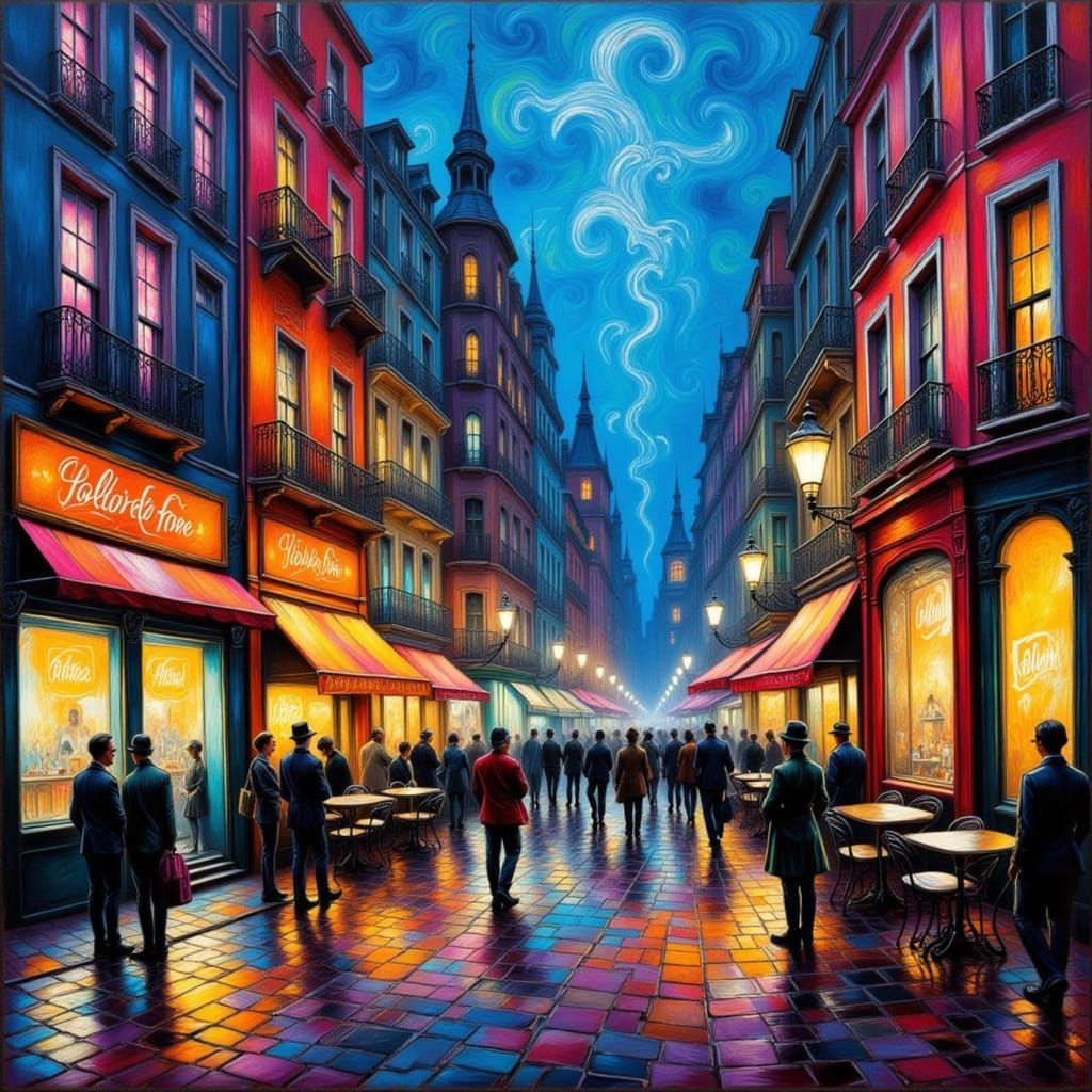 Night City Street in Expressionist Style