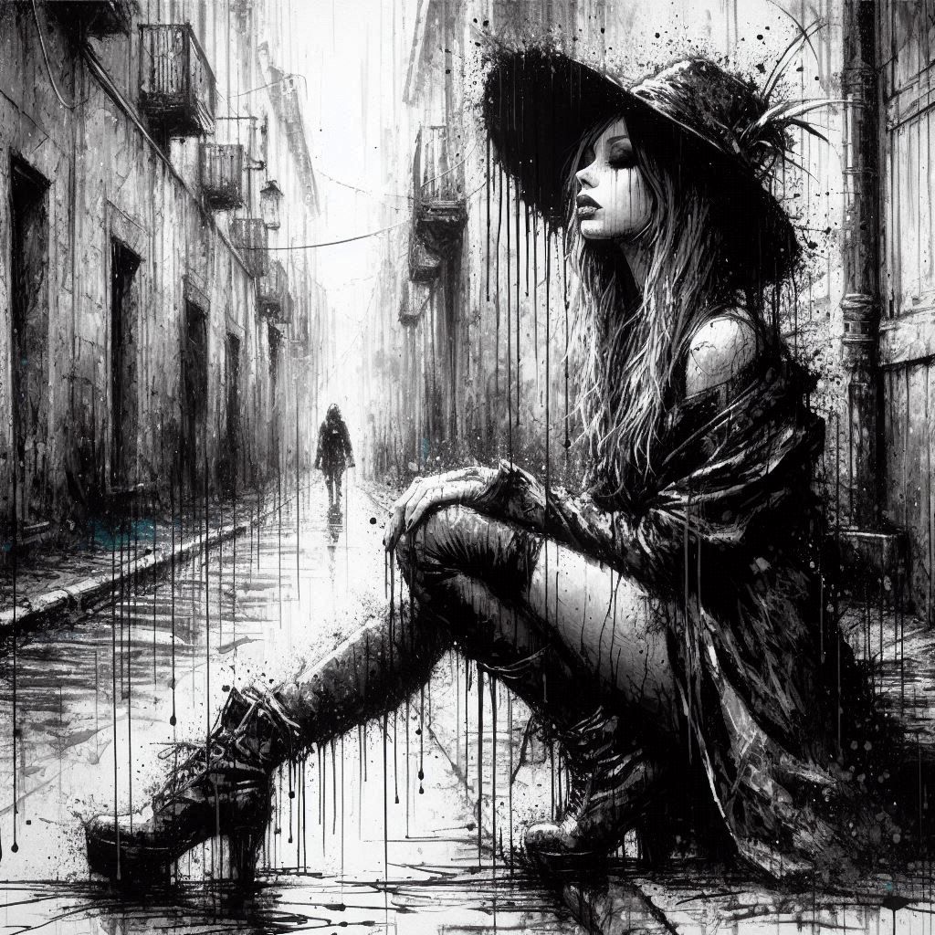 Gothic Girl under rain  by @Vaeriel