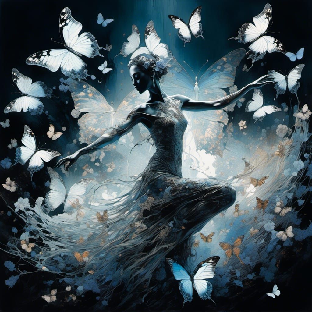Butterfly Dancer in Holographic Watercolor Style