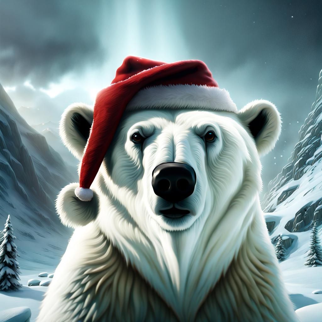 polar bear Santa hat snow Epic cinematic brilliant stunning ...