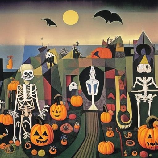 trick or treating at Halloween  in a city that is an overgro...