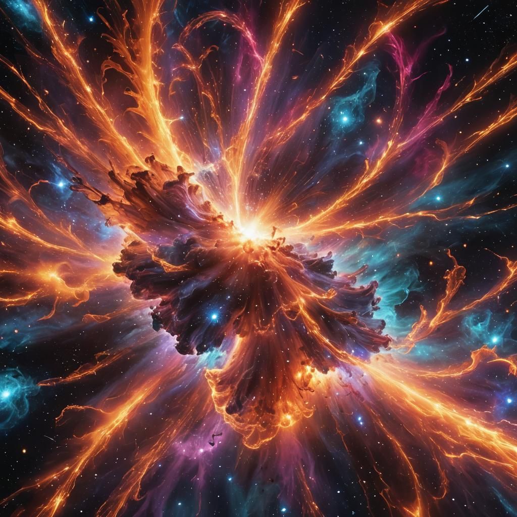 Vibrant Cosmic Explosion in Abstract Expressionist Style