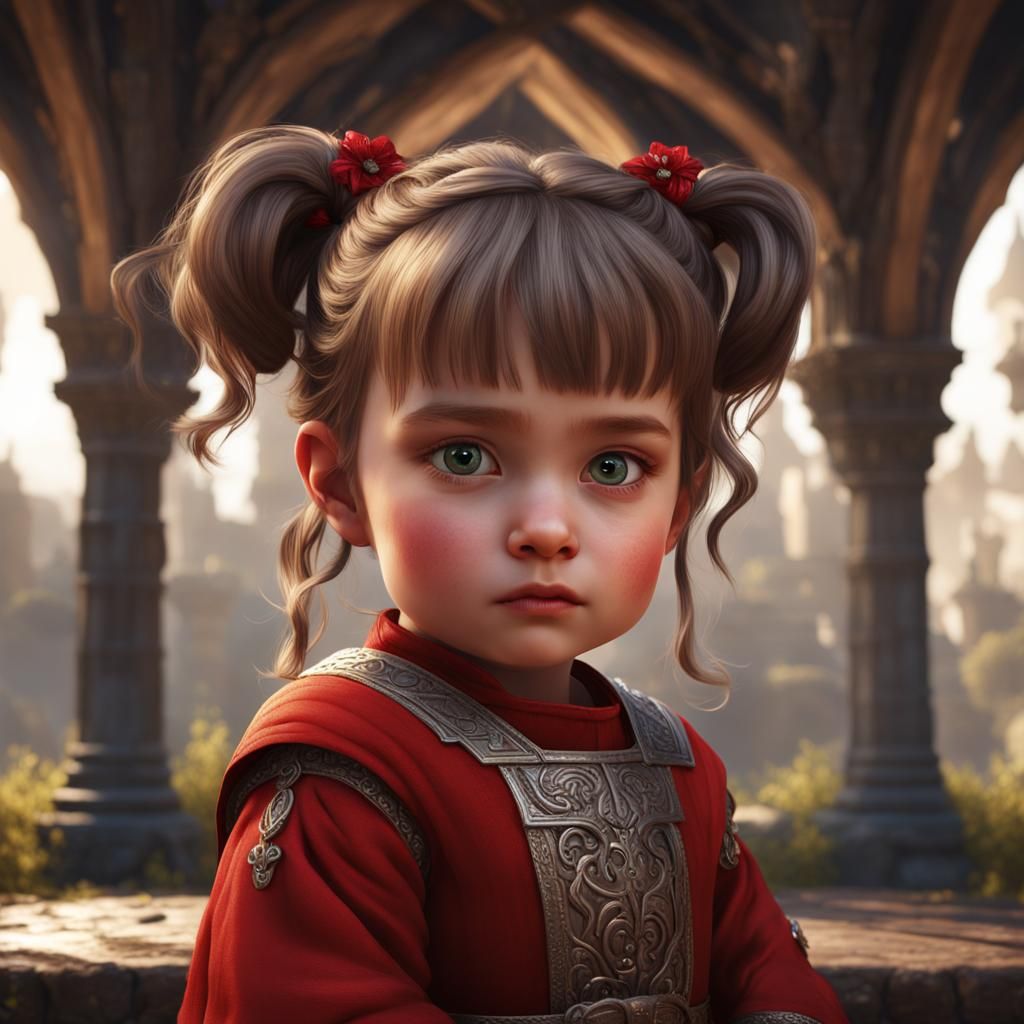 Medieval Baby Girl with Apple in Detailed Matte Painting