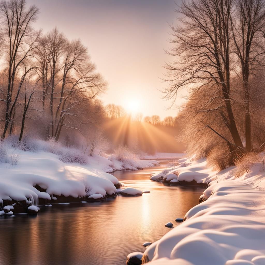 Sunrise over winter riverscape  by @Vidido17