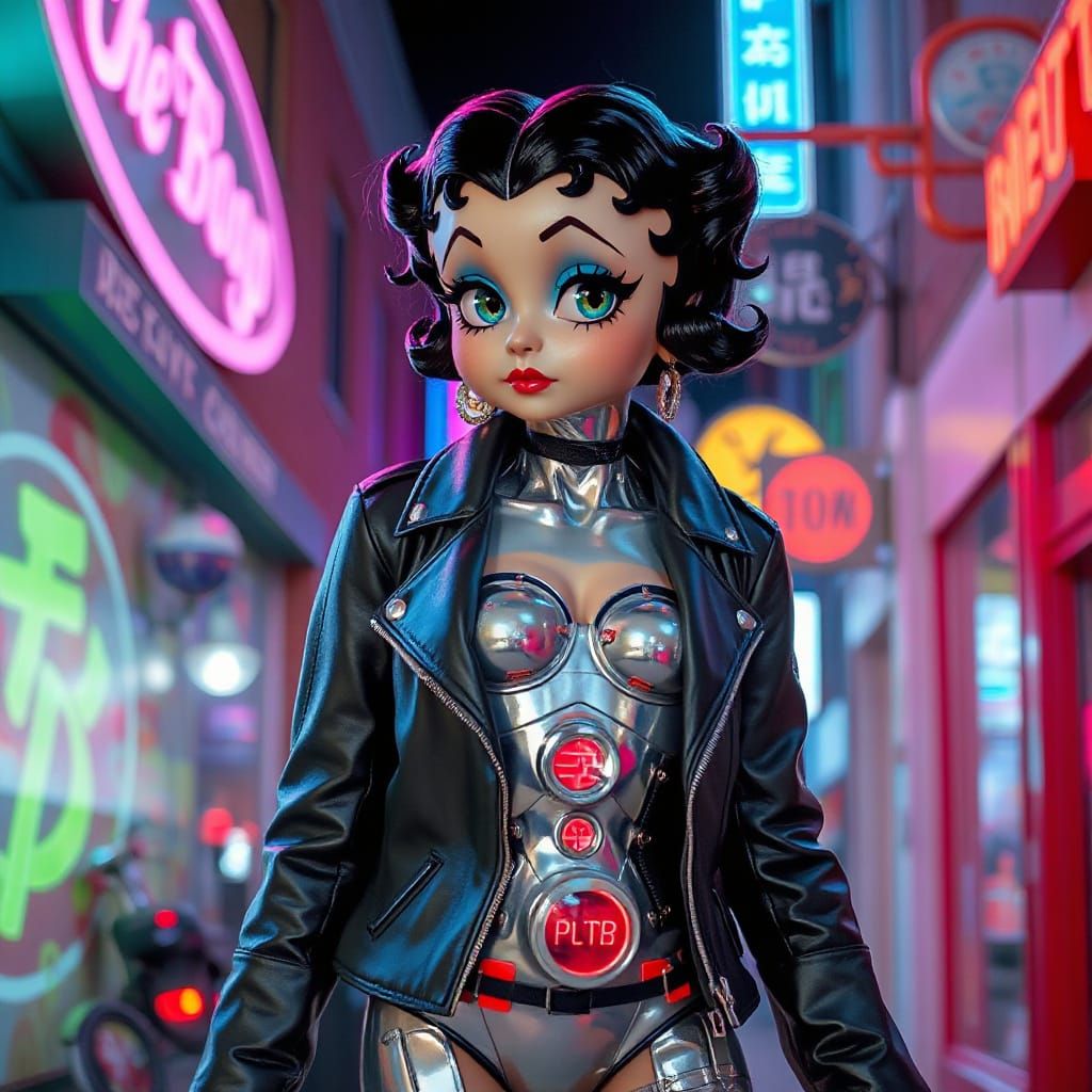 Cyberpunk Betty Boop in Neon Alleyway