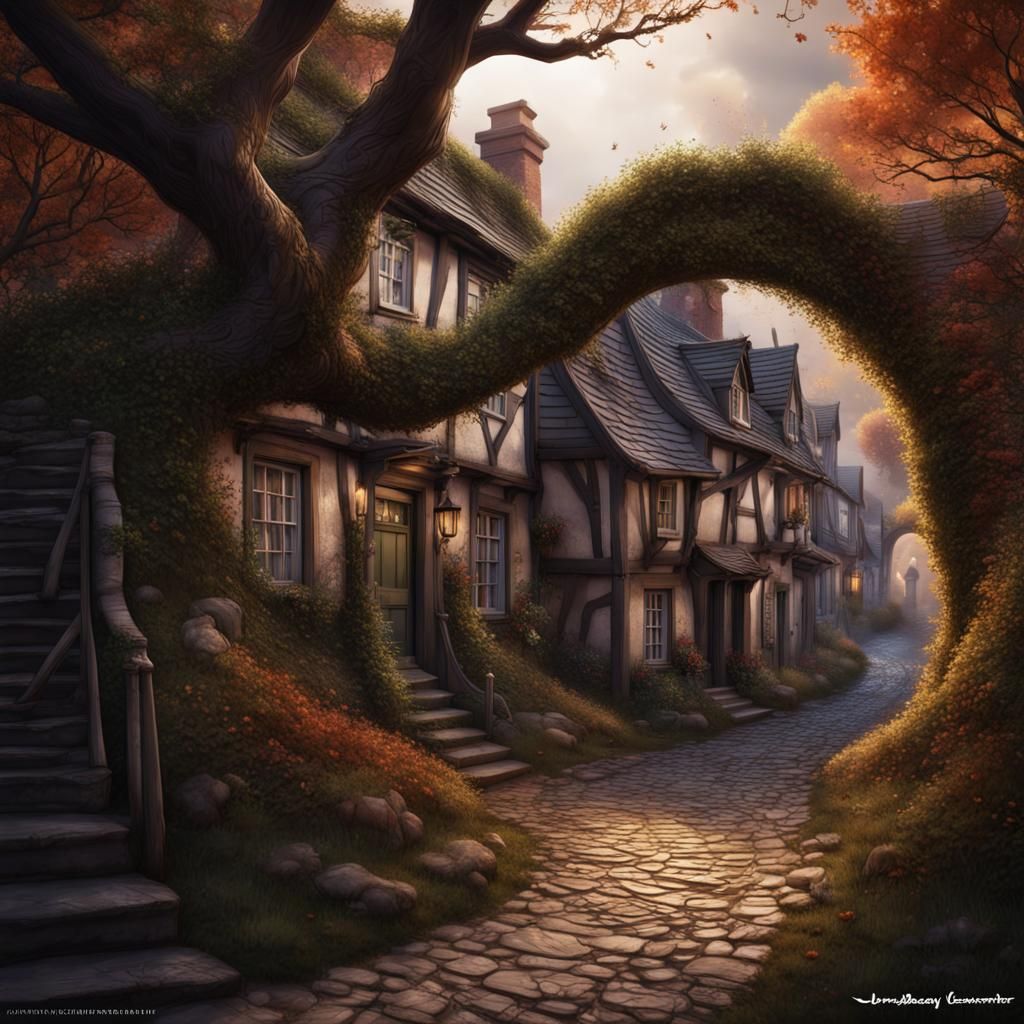 An illustration of the winding street leading to the old man...