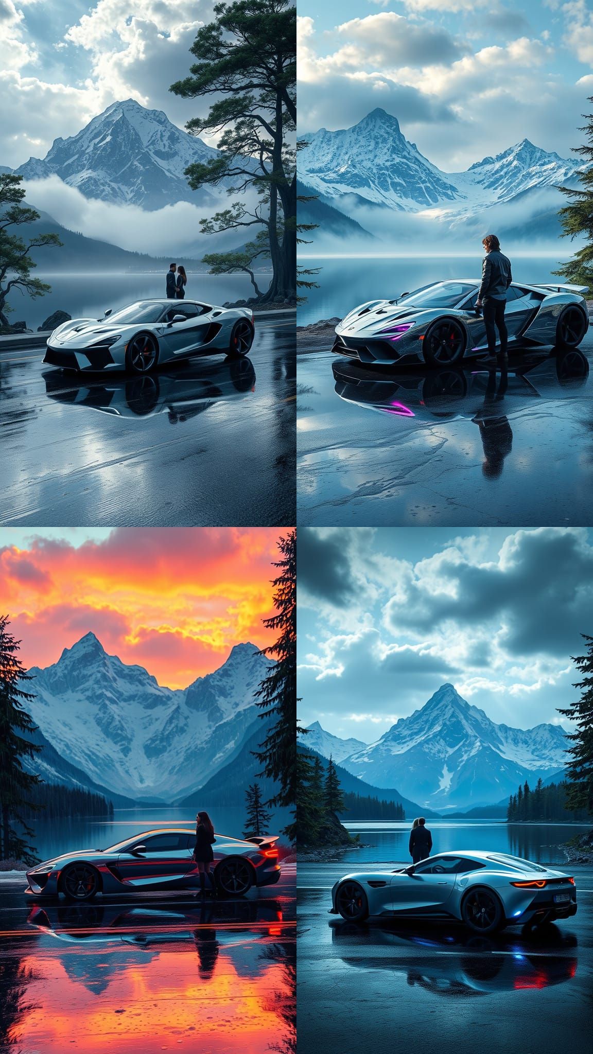 "A serene mountain landscape with towering snow-covered peak...