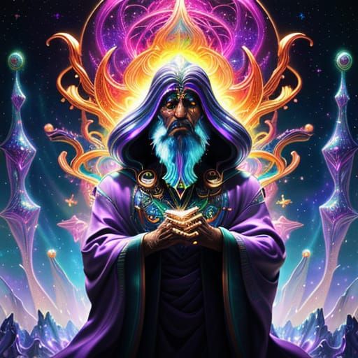 Moebius-Inspired Cosmic Wisdom in Shimmering Fractals