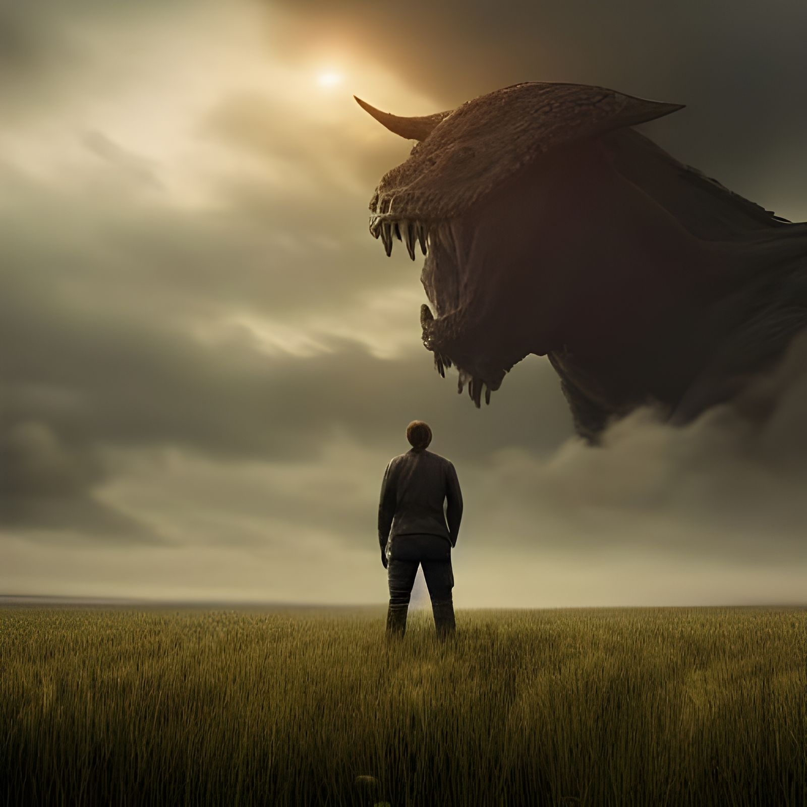 Man standing in the middle of a field Looking up to see a mo...