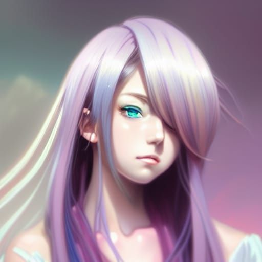 Head and shoulders portrait of a anime goddess,pastel colors...