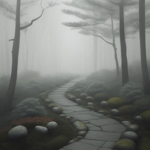 Serene Woman in Misty Forest: Chinese Ink Painting