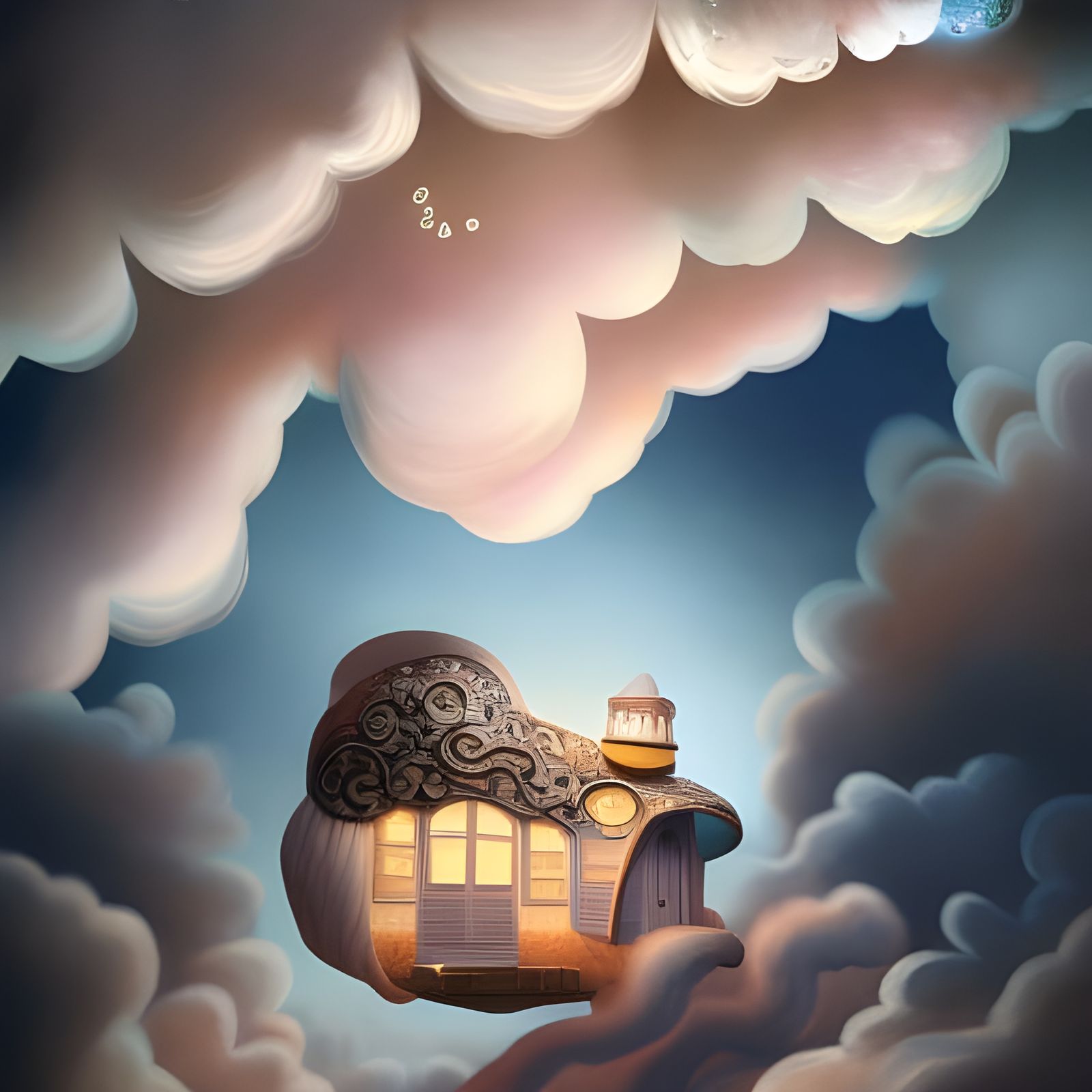 Peaceful tiny home in dreamy clouds