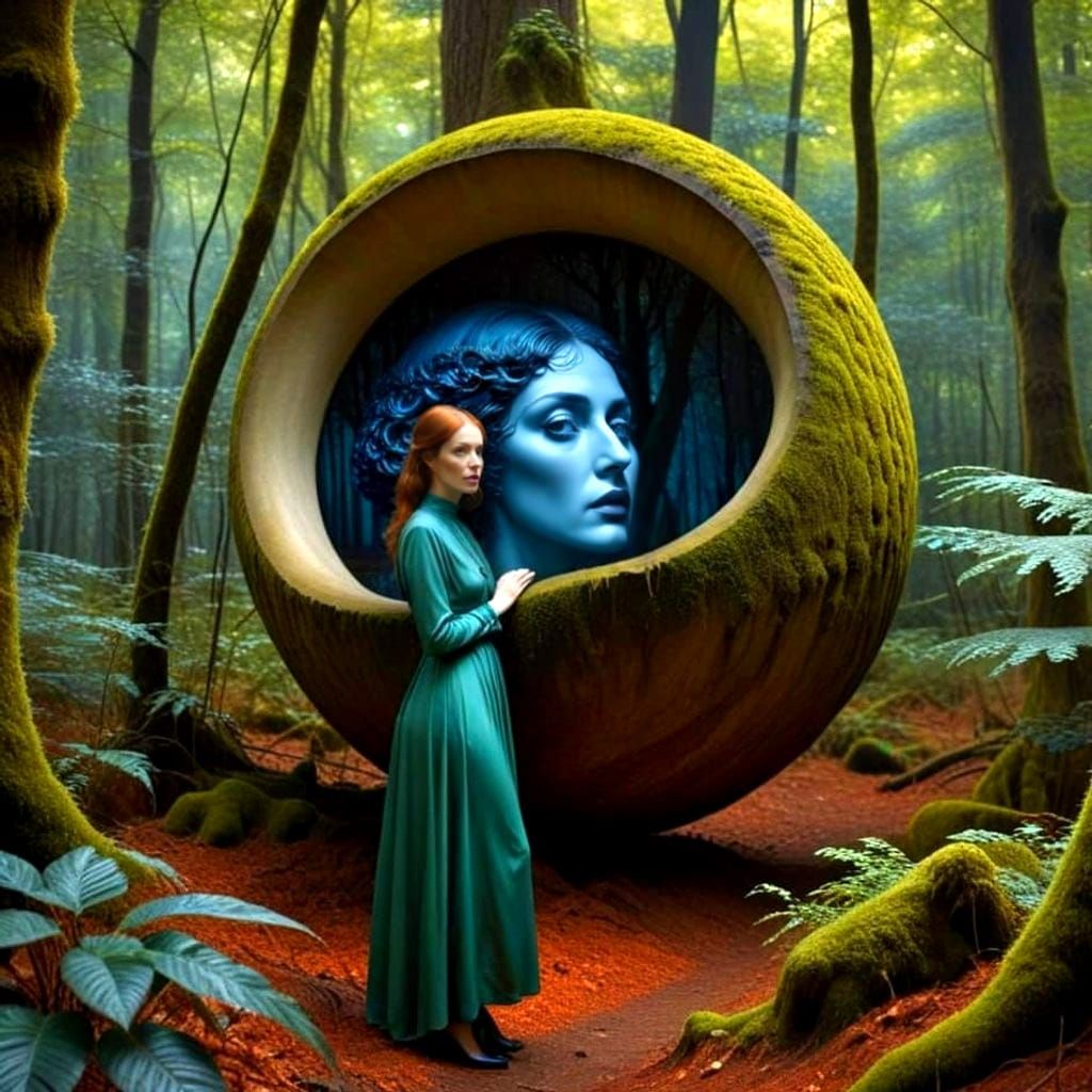 Mystical Woman in Eerie Forest, Hyperrealistic Portrait