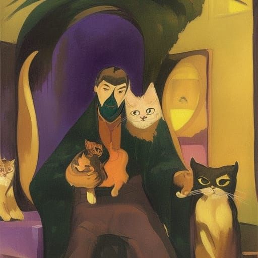 An amazing and beautiful man vampire lord with beloved cats
...
