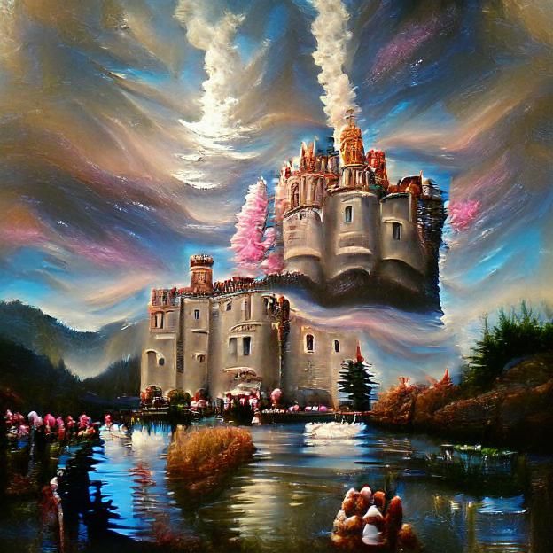 A stunningly beautiful castle, oil on canvas