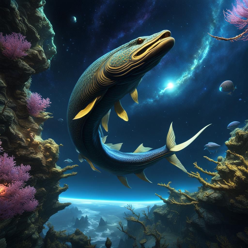 A Loch God swimming in outer space Eel Aeon Final Fantasy X concept
