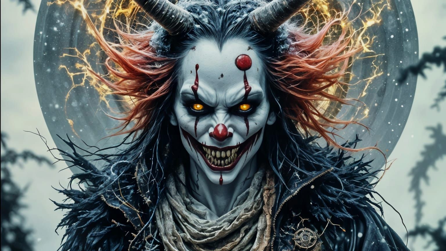 Sinister Clown Demon in Snowy Wasteland