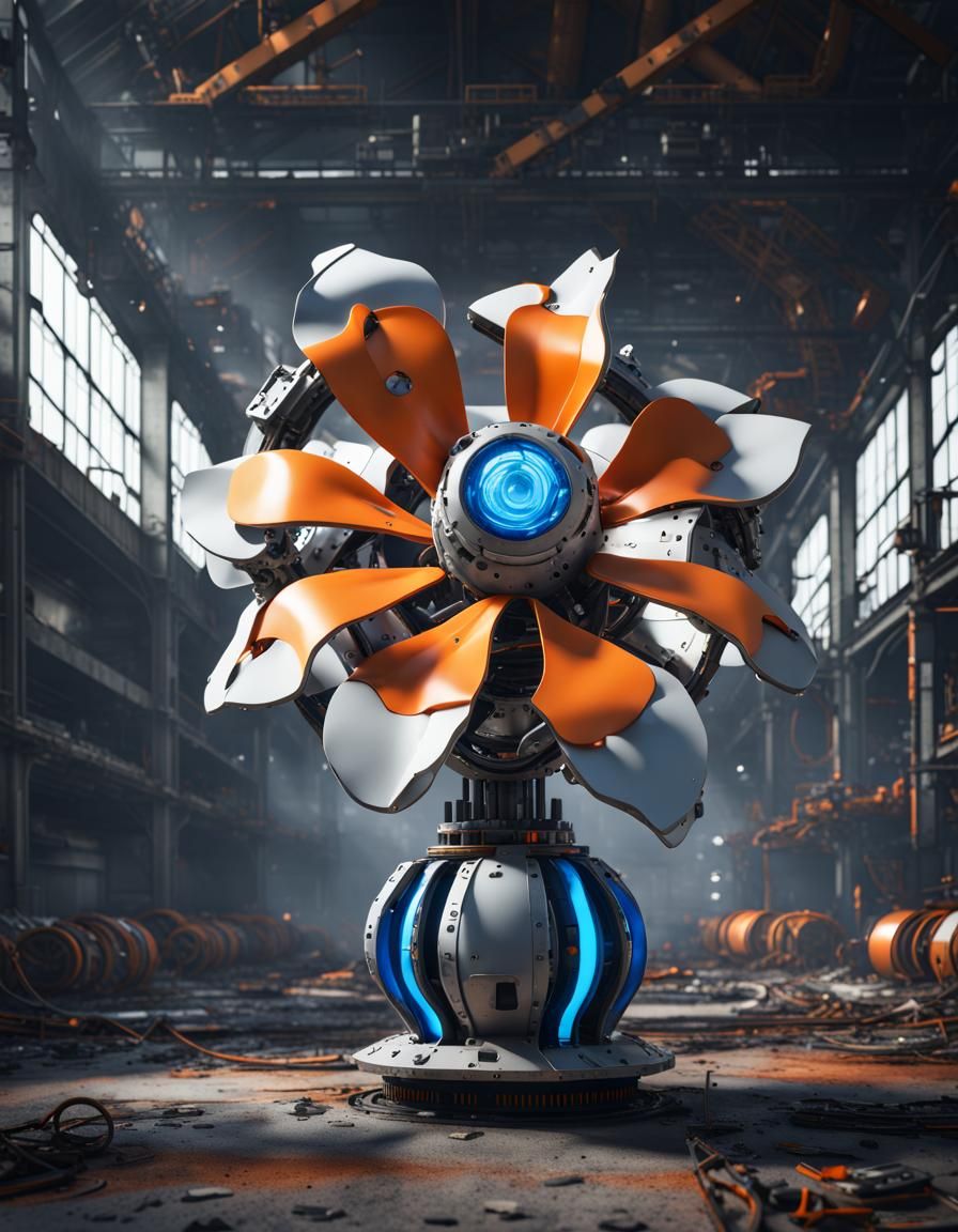Robotic biomimicry mechanical Magnolia flower rising from in...