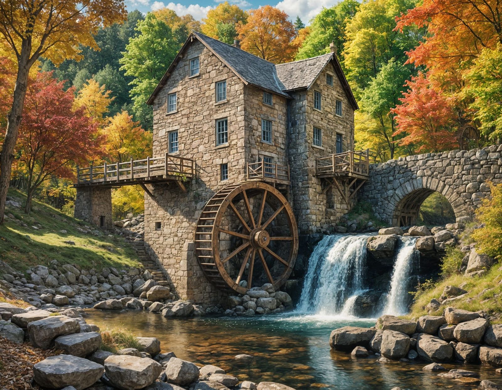 Stone grist mill with autumn colors  by @LouR
