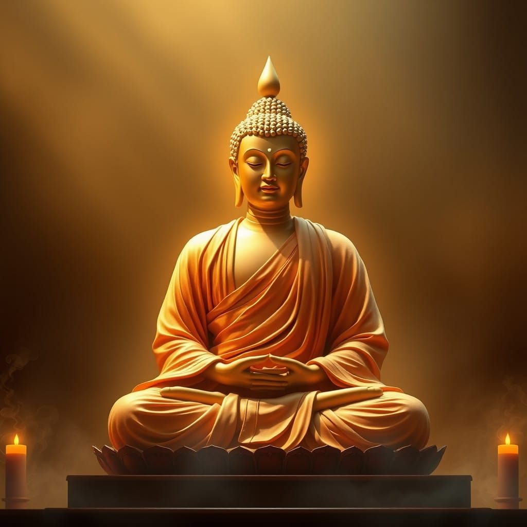 Majestic Buddha in Golden Light Meditation