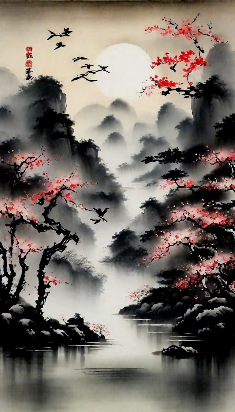 Twilight (Chinese ink painting)  by @Me May Phim