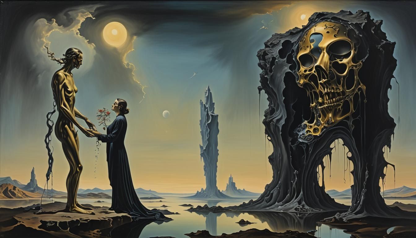 Romantic dark fantasy, surrealism Salvador Dali matte backgr...