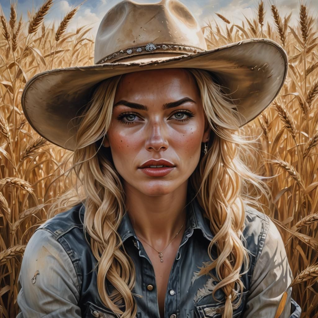 Cowgirl surrounded by wheat - AI Generated Artwork - NightCafe Creator