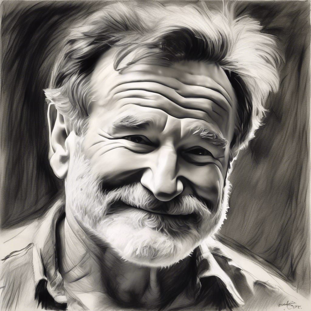 Robin Williams, portrait in charcoal