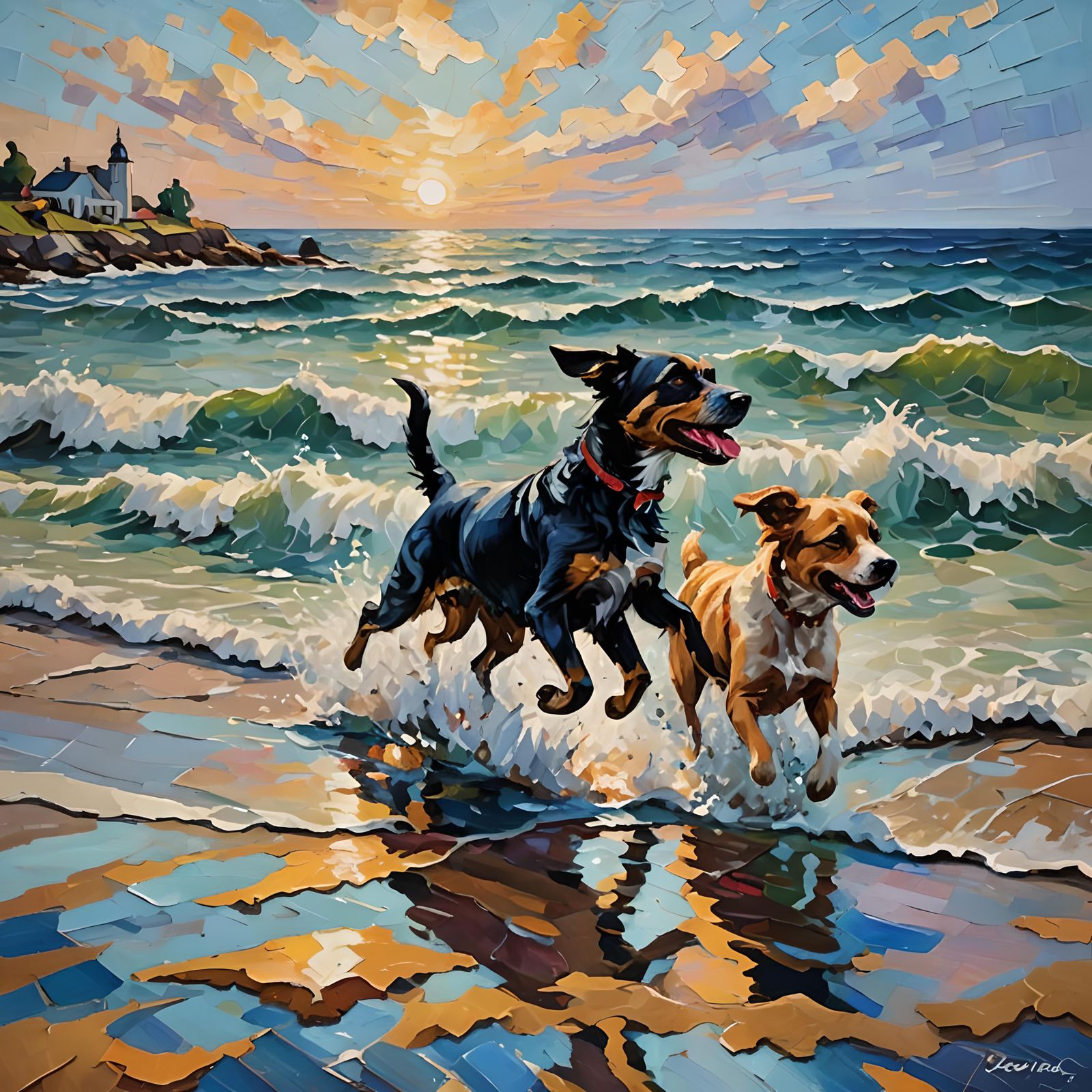 Dogs playing at the Sea - AI Generated Artwork - NightCafe Creator