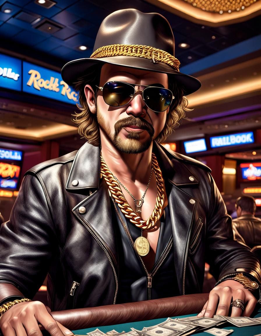 "Photo realistic portrait of Jersey the Greek at night, rock...