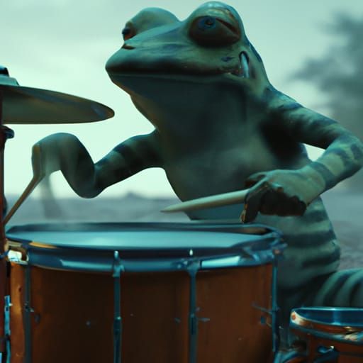 Frog playing outlet drums