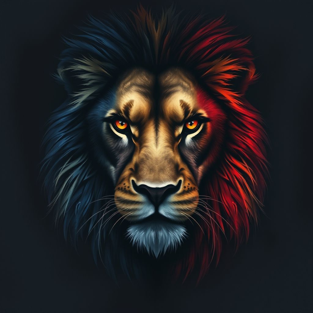 A dramatic lion's face