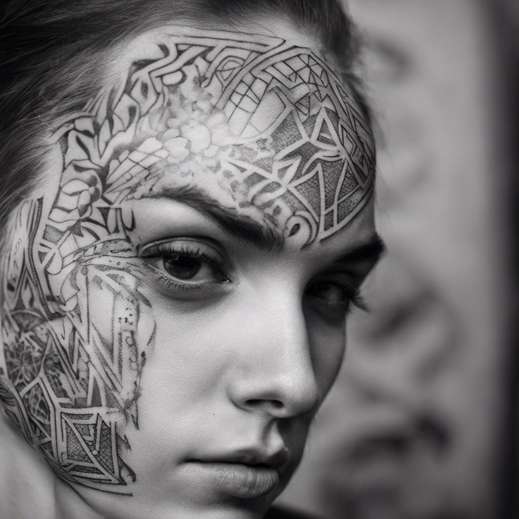 photorealistic painting of a female tattooed face with | Stable Diffusion