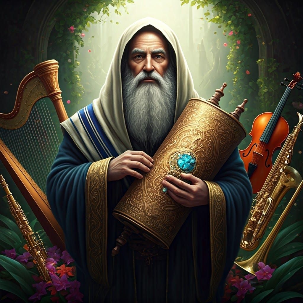 ספר תורה בידי צדיק וכלי נגינה