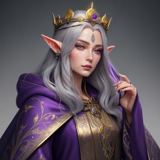 A very,very beautiful female elf wearing beautiful purple cl...