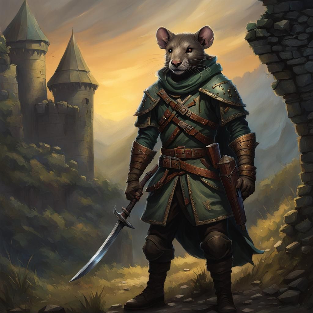 Ratfolk ranger in an abandoned castle