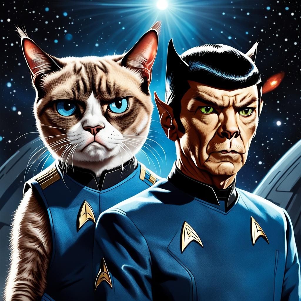 Grumpy cat and Dr. Spock together in a Star Trek episode (time clash ...