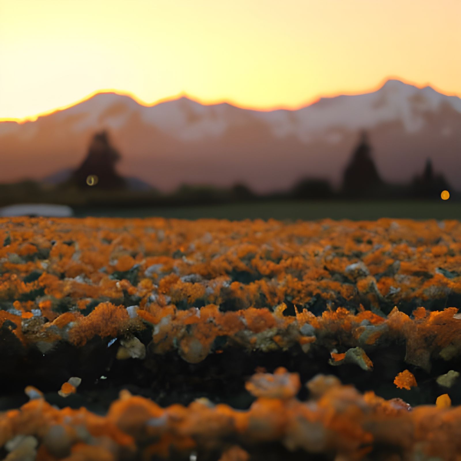 An orange sunset over a field