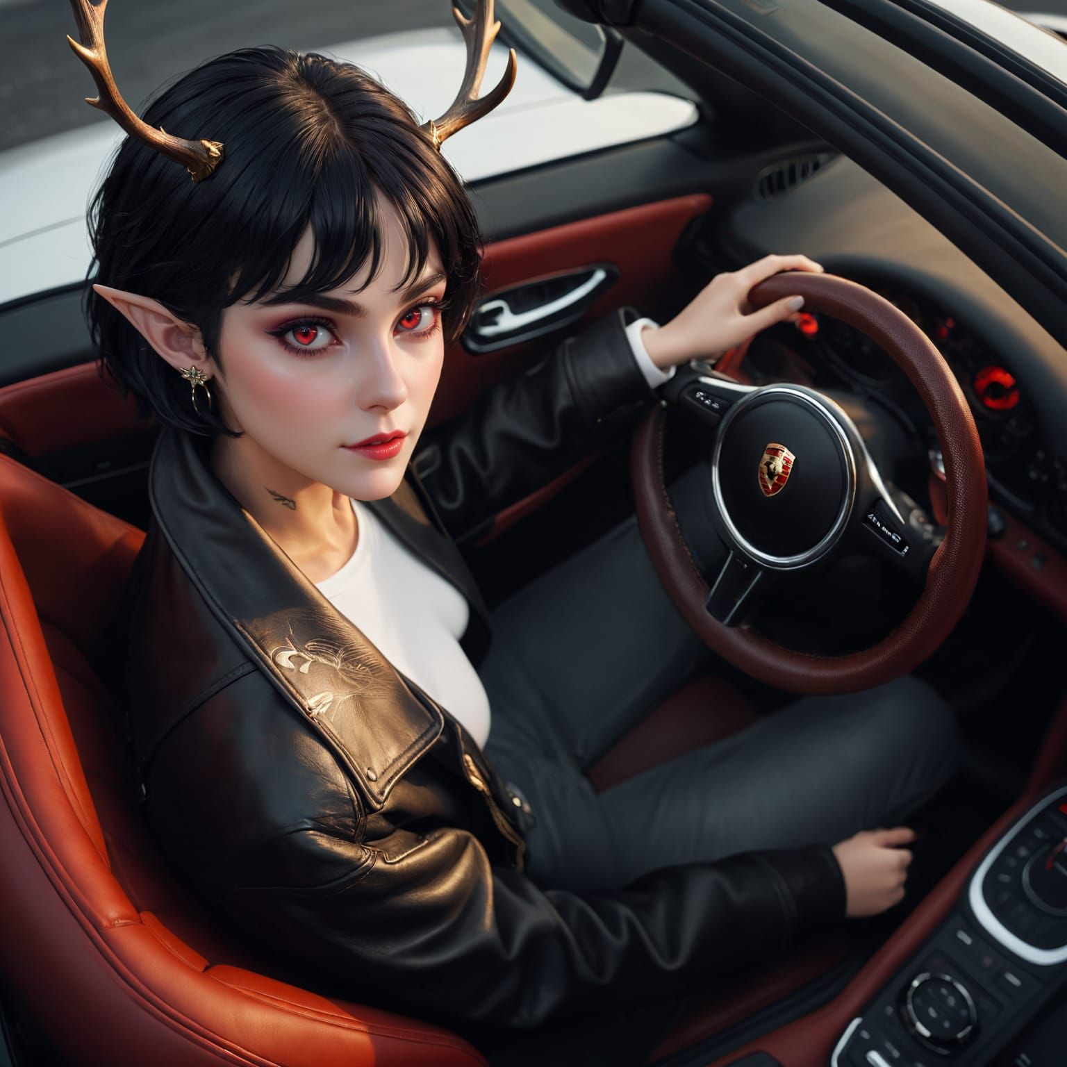 Backdoor riding around in her Porsche