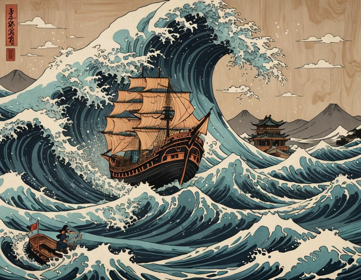 Ukiyo-e Shipwreck: Monstrous Wave in Epic Battle