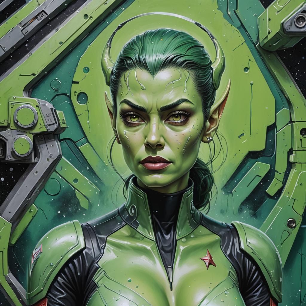 A hyperrealistic Big Bosom female From the planet Vulcan wit...