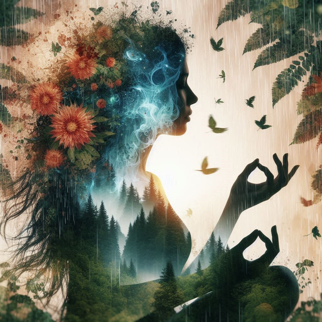 double exposure beautiful fantasy DALL-E 3 portrait landscap...