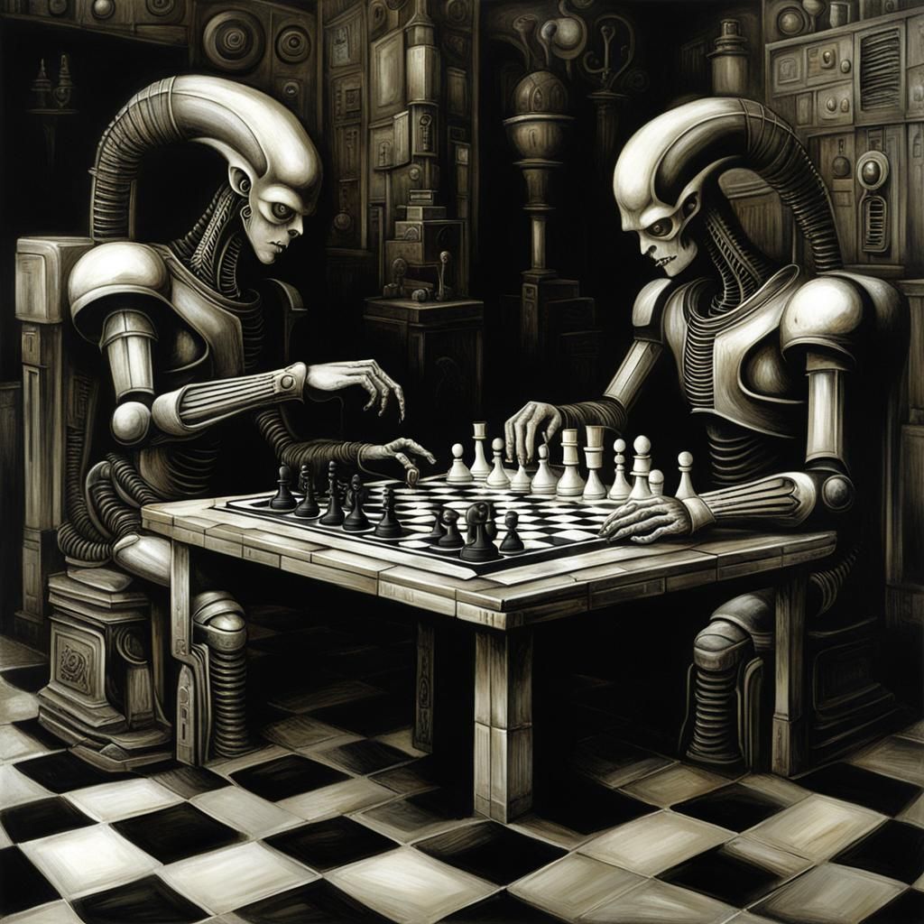 Two androids playing chess H.R. Giger