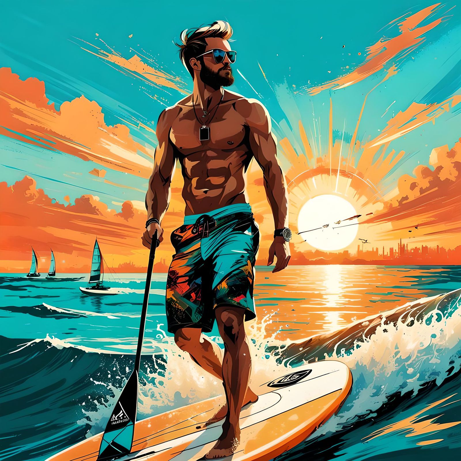 Paddle boarding AI Generated Artwork NightCafe Creator