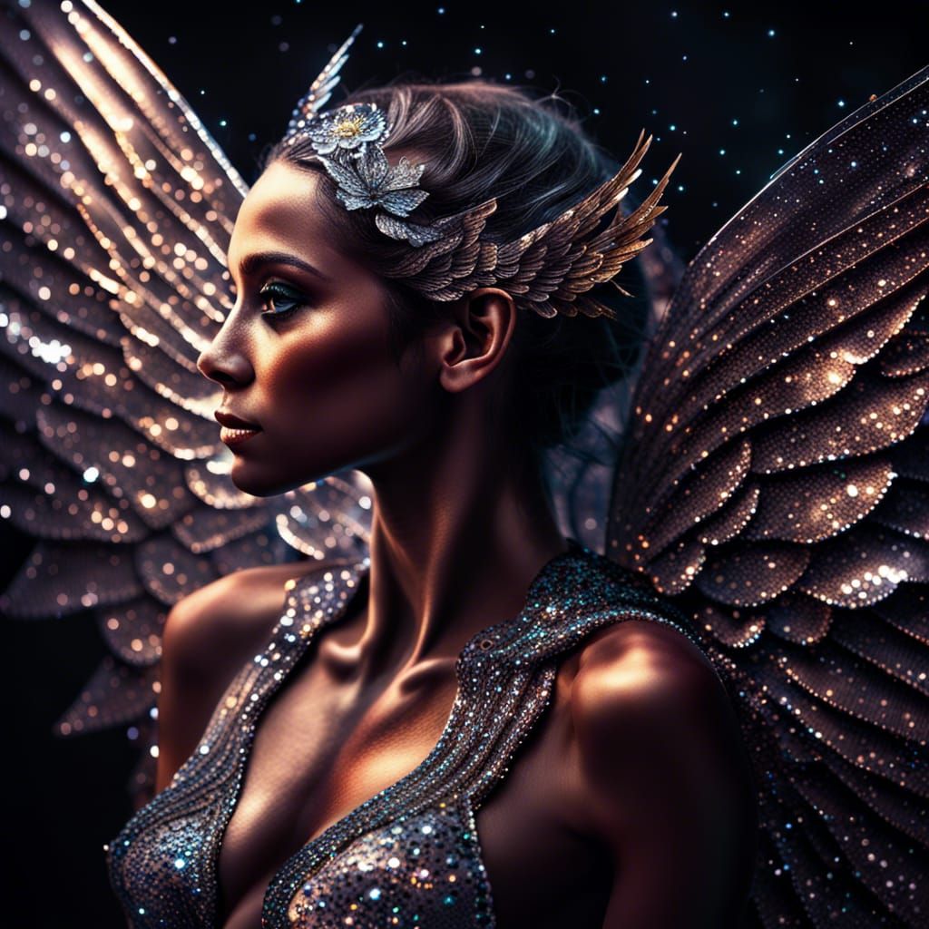 A glittery winged woman.