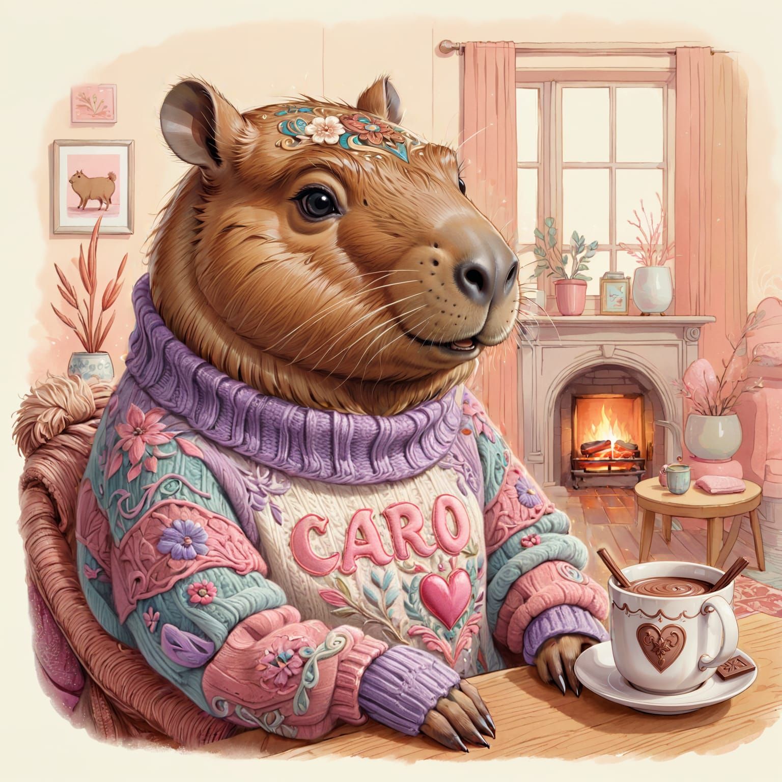 A cute capybara in a knit sweater.
