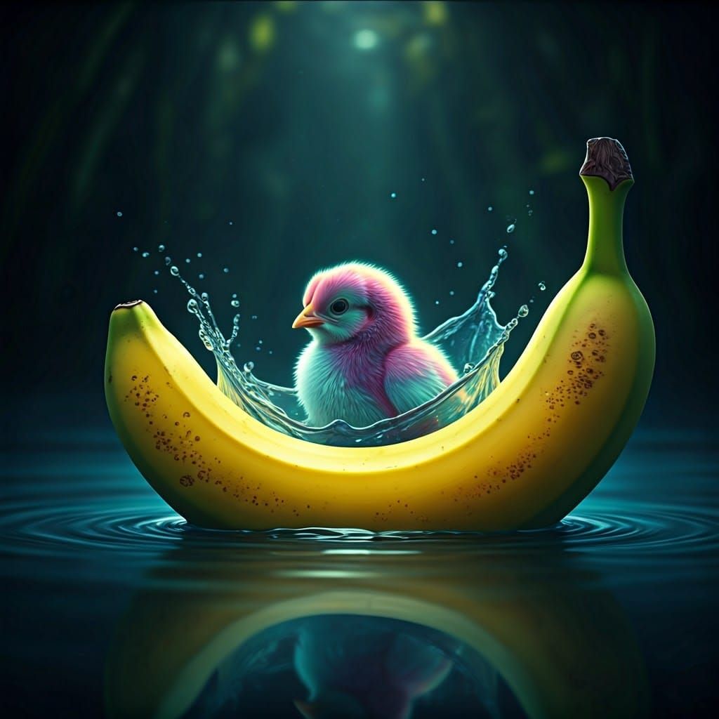 ברווזוני שט על בננה ומשפריץ מים