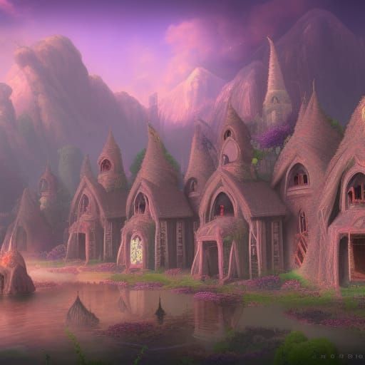 detailed matte painting of  a r mysterious religious village...